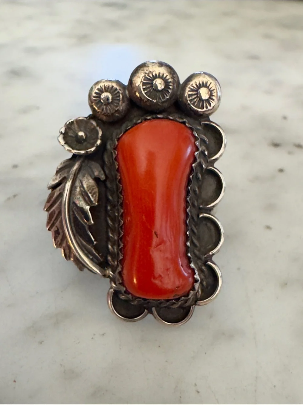Sterling Navajo Coral Ring